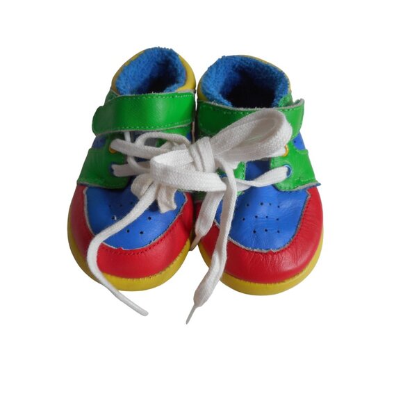 Baby Deer Size 2 Multicolor Leather Baby Shoes tie and hook and loop close - Picture 1 of 6